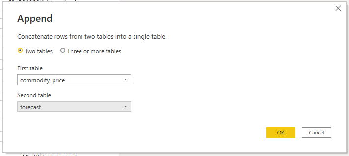Appending the query of "forecast" table 