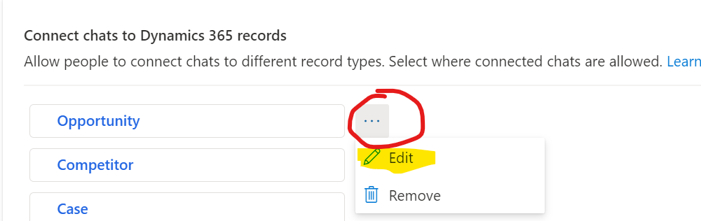 Edit connected chats to Dynamics 365 records