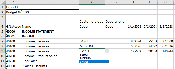 Double-check using the data validation drop downs in the dimension columns.