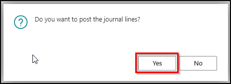 Business Central - Confirm posting of the journal lines.