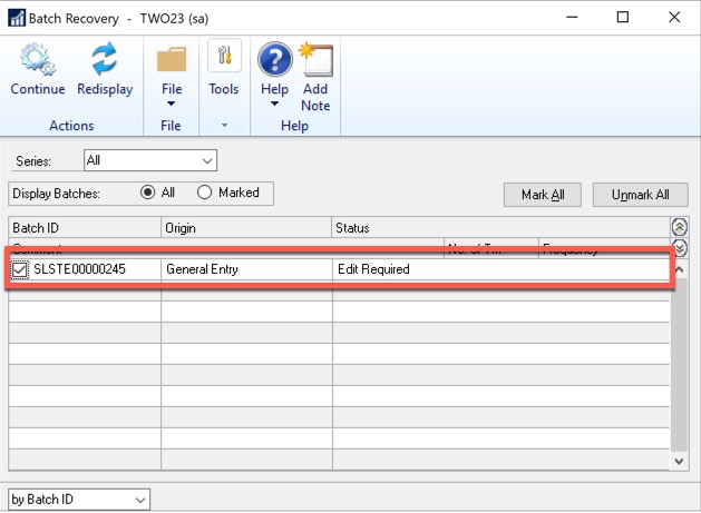 Recover the Batch of reports that contain errors in Dynamics GP