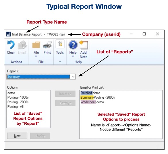 Report Selection Window in Dynamics GP