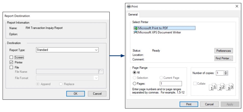 Printer feature for DEX Reports in Dynamics GP 