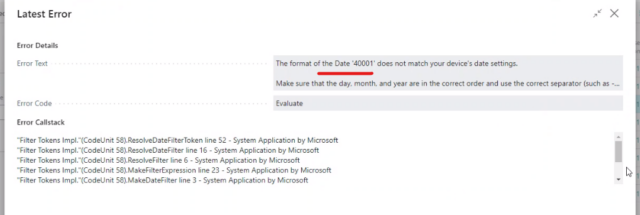 Microsoft error on list page