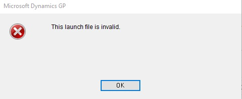 Dynamics GP invalid launch file error message