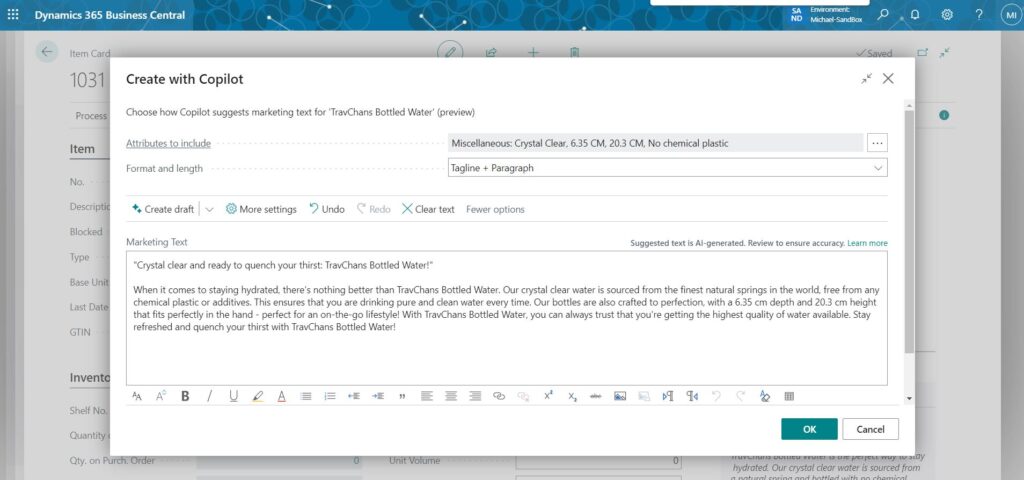 Create AI Text in Business Central