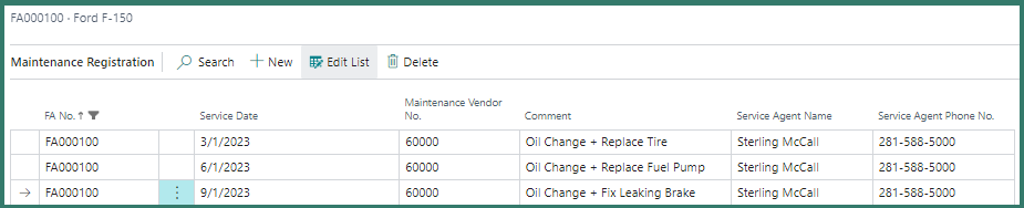Track prior maintenance by accessing Maintence Registration