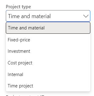 A screenshot of a project type Description automatically generated