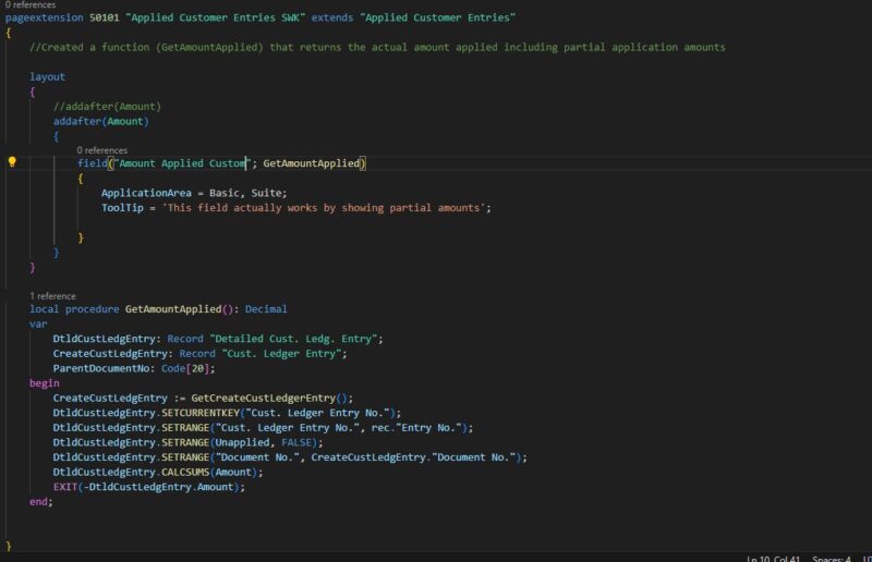 Applied Entries PageExtension