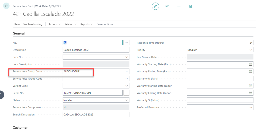 Creating Standard Service Codes in Business Central