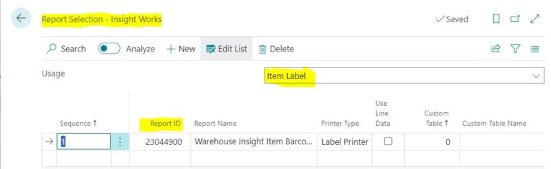 IW Report Selection for Item Label