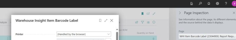 Print Item Label Pop-up