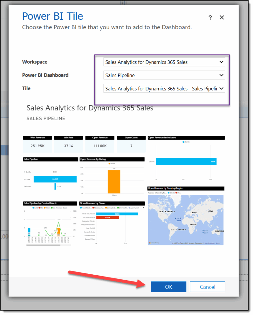 Add Power BI Visuals to Dynamics 365 CE Dashboard
