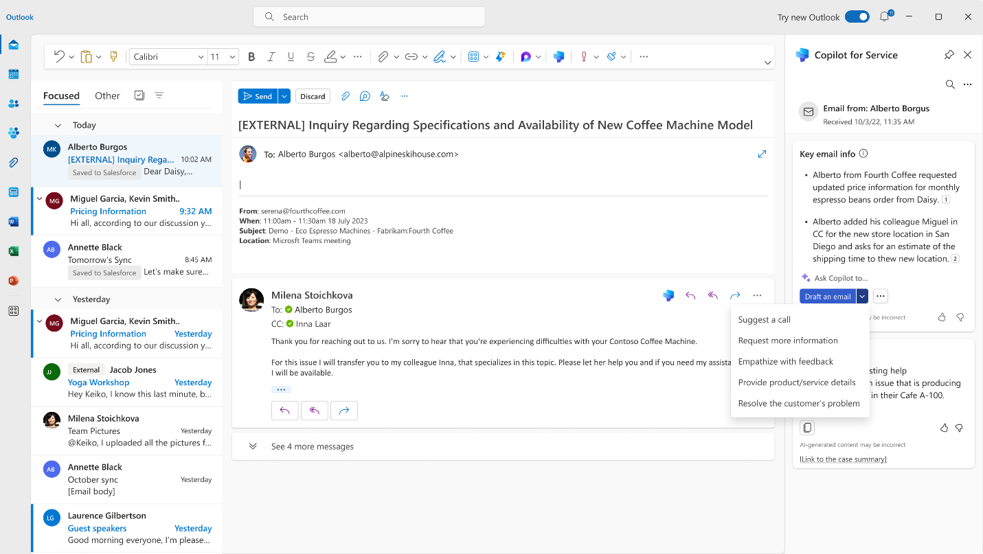 Screenshot of the email summary and option to draft an email.